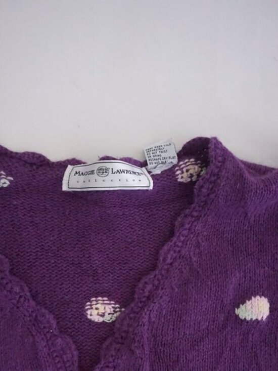 Vintage Maggie Lawrence Purple Polka Dot Floral Embroidered Knit Cardigan M - Picture 9 of 9